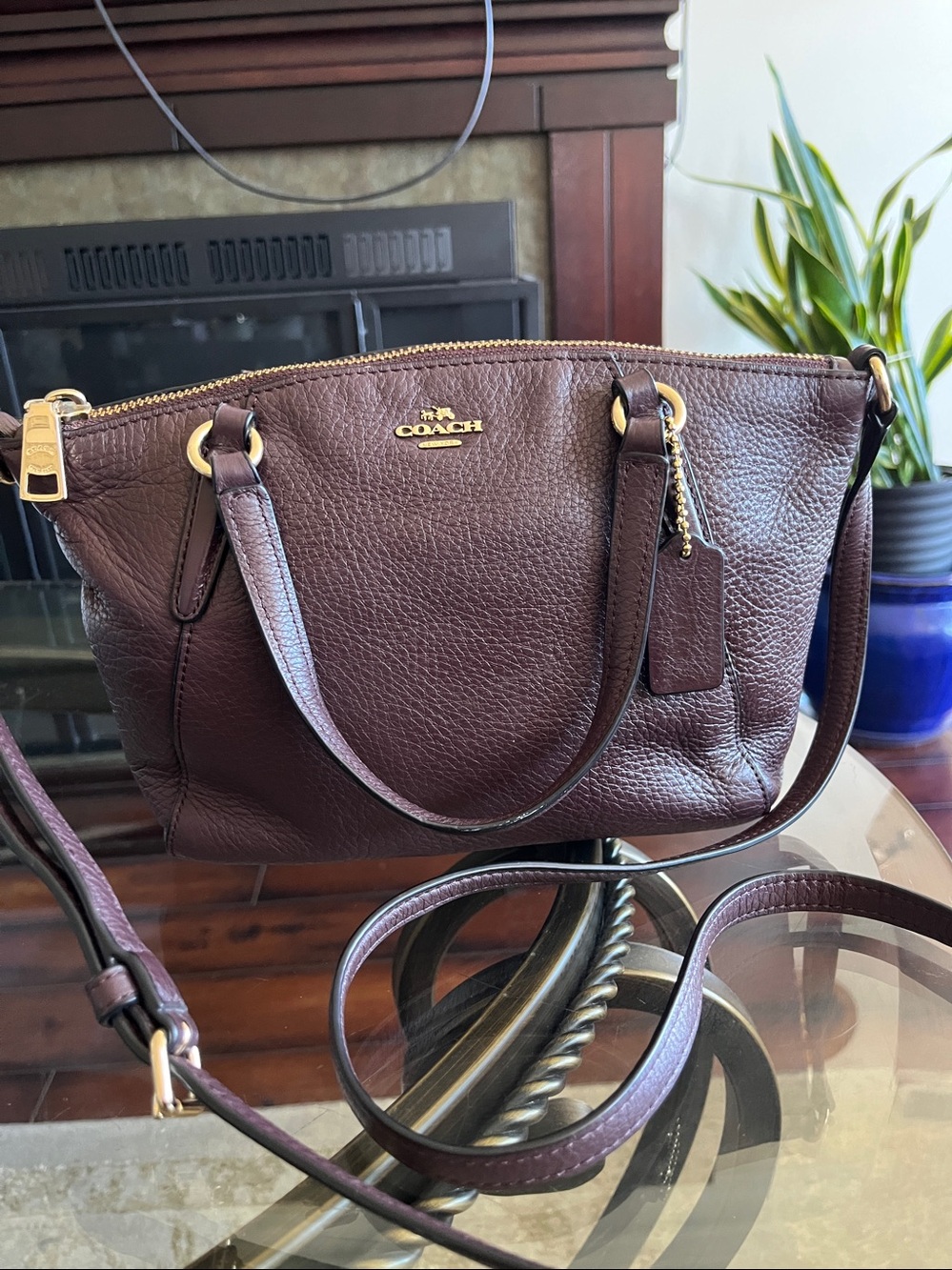 COACH | Mini Kelsey Pebble Leather Satchel (Dark Burgundy)